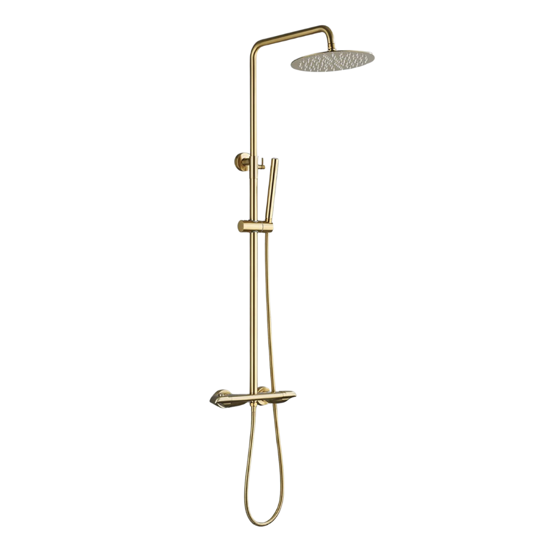 Aqua Elegance – Opbouw Regendoucheset – Geborsteld Messing – Pvd Coating – Vernet Binnenwerk Met Keramische Schijven