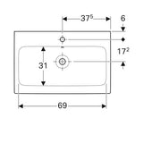 Geberit Icon Wastafel 75X485Cm M/Kraangat M/Overloop Tect/Wit