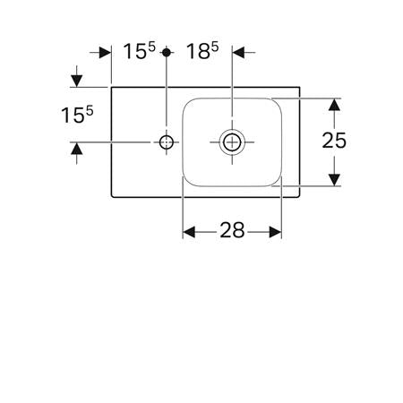 Geberit Icon Fontein 53X31Cm Kraangat/L Z/Ol Aflegvlak Links Tect/Wit