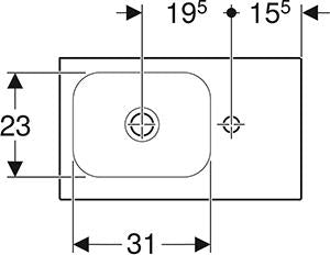 Geberit Icon Light Fontein 53X31Cm M/Kr Z/Ol Aflegvlak Rechts Tect/Wit