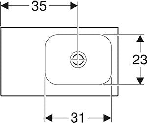 Geberit Icon Light Fontein 53X31Cm Z/Kr Z/Ol Aflegvlak Links Tect/Wit