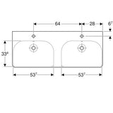 Geberit Smyle Square Dubbele Wastafel 120X48Cm M/Kraangat M/Ol Wit