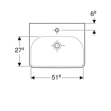 Geberit Smyle Square Wastafel 55X44Cm M/Kraangat M/Overloop Wit