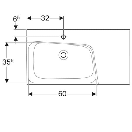 Geberit Xeno2 Wastafel 90X48Cm M/Kr Z/Ol Aflegvlak Rechts Tect/Wit