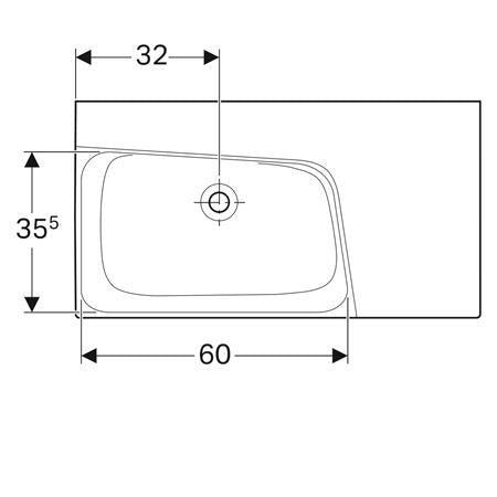 Geberit Xeno2 Wastafel 90X48Cm Z/Kr Z/Ol Aflegvlak Rechts Tect/Wit