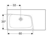 Geberit Xeno2 Wastafel 90X48Cm Z/Kr Z/Ol Aflegvlak Rechts Tect/Wit