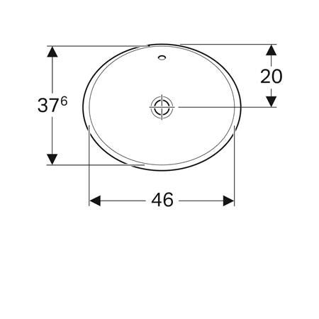 Geberit Variform Opbouwwastafel Ovaal 50X40Cm M/Overloop Tect/Wit