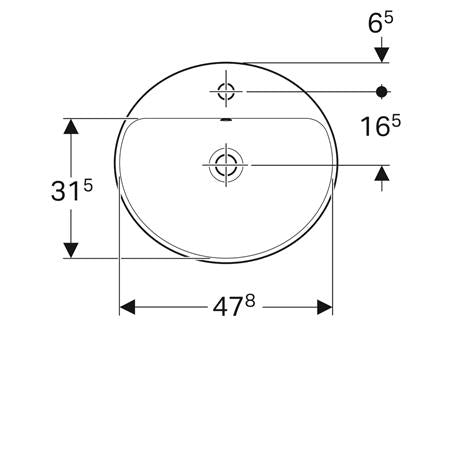 Geberit Variform Opbwst Ovaal 50X45Cm M/Kraangat M/Overloop Tect/Wit