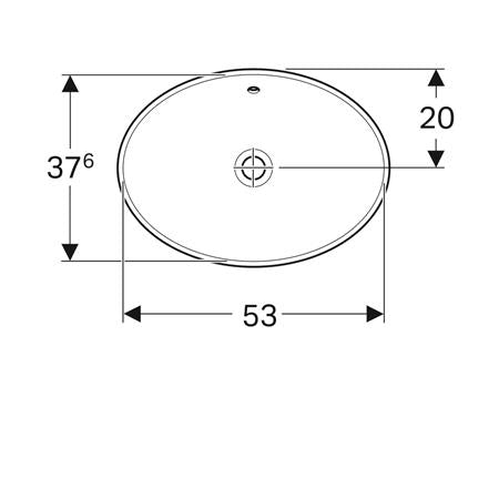 Geberit Variform Opbouwwastafel Ovaal 55X40Cm M/Overloop Tect/Wit