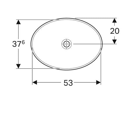 Geberit Variform Opbouwwastafel Ovaal 55X40Cm Z/Overloop Tect/Wit