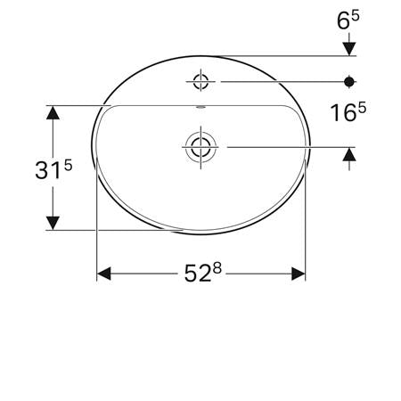 Geberit Variform Opbwst Ovaal 55X45Cm M/Kraangat M/Overloop Tect/Wit