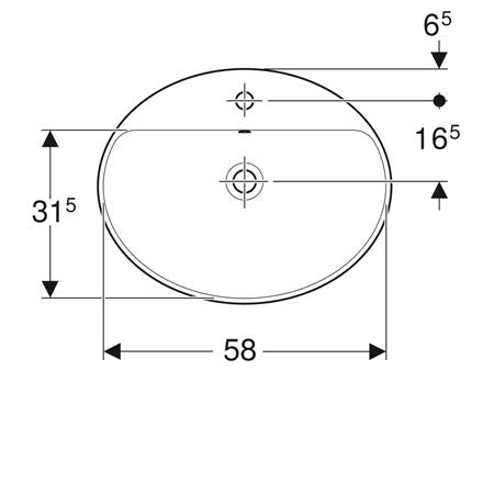 Geberit Variform Opbwst Ovaal 60X48Cm M/Kraangat M/Overloop Tect/Wit