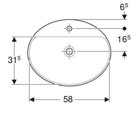 Geberit Variform Opbwst Ovaal 60X48Cm M/Kraangat Z/Overloop Tect/Wit