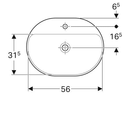 Geberit Variform Opbwst Ellipsvormig 60X45Cm M/Kraangat Z/Overloop Wit