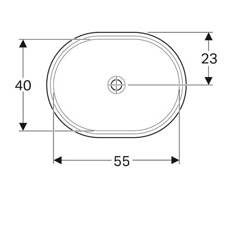 Geberit Variform Onderbouwwastafel Ellipsvormig 55X46Cm Z/Ol Tect/Wit