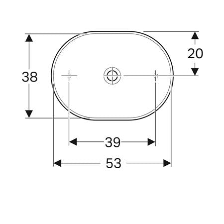 Geberit Variform Opzetwastafel Ellipsvormig 55X40Cm Z/Ol Tect/Wit