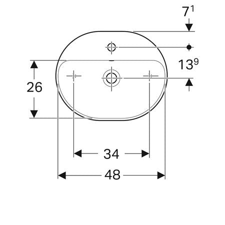 Geberit Variform Opzwst Ellipsvormig 50X40Cm M/Kraangat M/Ol Tect/Wit