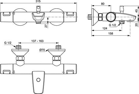 Ideal Standard Ceratherm T25 Bad/Douchethermostaat Chroom