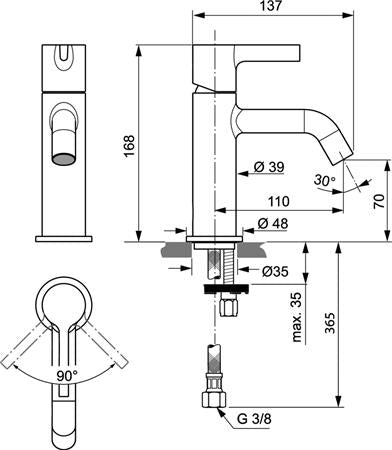 Ideal Standard Joy Wastafelmengkraan 5 L/Min Zonder Waste Magnetic Grey