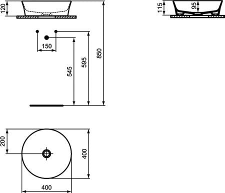 Ideal Standard Ipalyss Opbouwwastafel 400X400X115Mm Rond Zonder Kg Zonder Ol Gl Bl