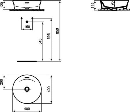 Ideal Standard Ipalyss Opbouwwastafel 400X400X145Mm Rond Zonder Kg Met Ol Silk Wh