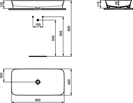 Ideal Standard Ipalyss Opbouwwastafel 800X400X115Mm Rechth Zonder Kg Zonder Ol Gl Wit