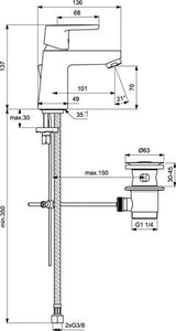 Ideal Standard Idst Vito Wstmngkr H Uitl 70Mm+Waste Chr