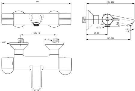 Ideal Standard Ceraplus 2 Bad/Douchethermostaat Niet-Afsl S-Kopp Therm Ontk Chroom