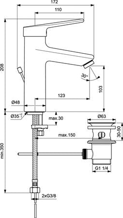 Ideal Standard Ceraplus 2 Wastafelmengkraan Grande Met Greep Met Waste Chroom