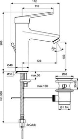 Ideal Standard Ceraplus 2 Wastafelmengkraan Grande Met Greep Met Waste Chroom