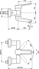 Ideal Standard Ceraplus 2 Wandmengkraan Uitloop 10Cm Afsl S-Kopp Greep 11Cm Chroom