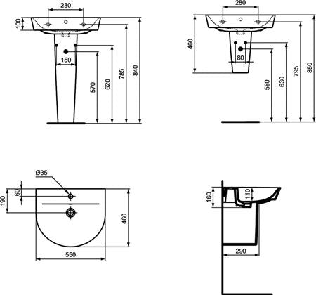 Ideal Standard Connect Air Arc Wastafel 550X460X160Mm Met 1 Kraangat Met Overl Gl Wit