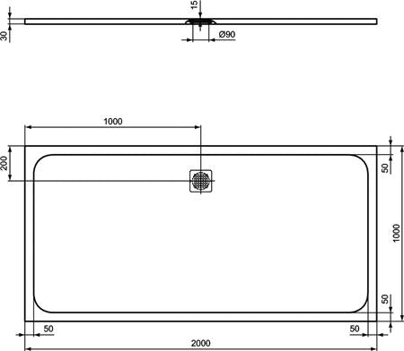 Ideal Standard Ultra Flat Solid Douchevloer 2000X1000X30Mm Rechthoekig Betongrijs