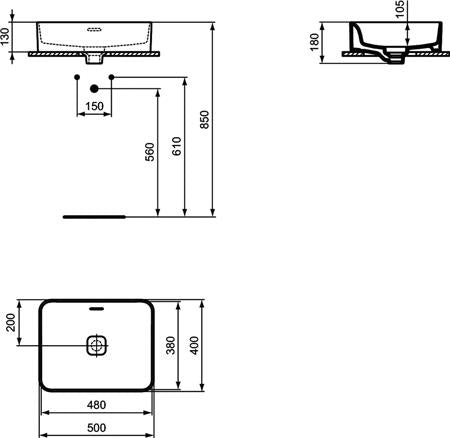 Ideal Standard Strada Ii Opbouwwastafel 500X400X180Mm Rechth Zonder Kg Met Ol Gl Wit