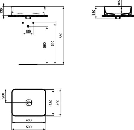 Ideal Standard Strada Ii Opbouwwast 500X400X180Mm Rechth Zonder Kg Zonder Ol Gl Wit