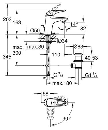 Grohe Eurostyle Wastafelmengkraan;S-Size