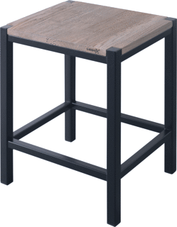 Looox Wooden Stool 35X30X45 Cm Eiken Old Grey Mat Zwart