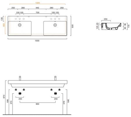 Catalano Cat Zero Wastafel 150X50 Dbl Wit-Gl