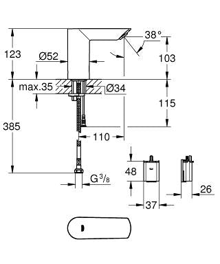 Grohe Bau Cosmopolitan E Infrarood Elektronische Wastafelkraan Zonder M