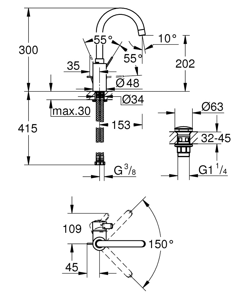 Grohe Eurosmart Cosmopolitan Wastafelmengkraan ;L-Size