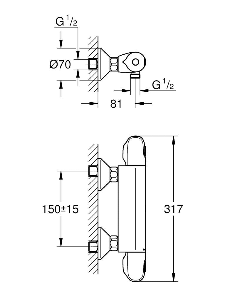 Grohe Professional Grohtherm 1000 Thermostatische Douchemengkraan