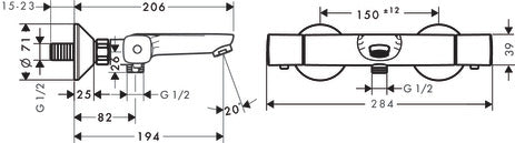 Hansgrohe Hg Thermostatic Bath Mixer Wall Mounted Ecostat Universal Chrome