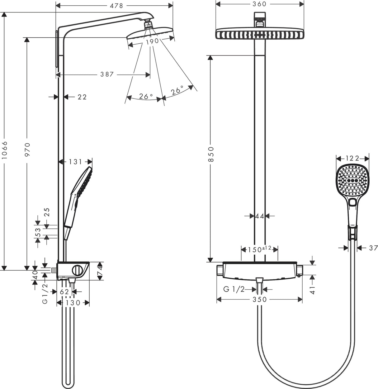 Hansgrohe Hg Showerpipe Raindance Select Wh./Chr. Overh.shower Raindance E Air 1