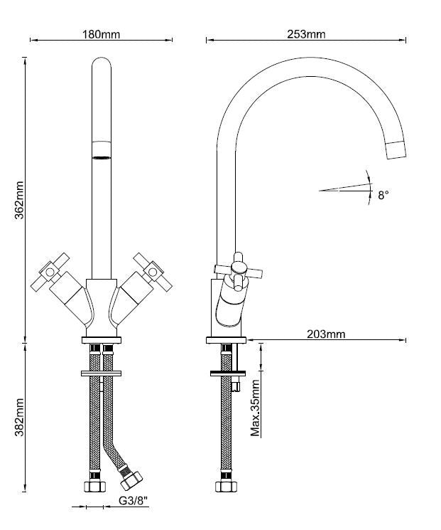 Wiesbaden Cross Keukenmengkraan 2-Knops