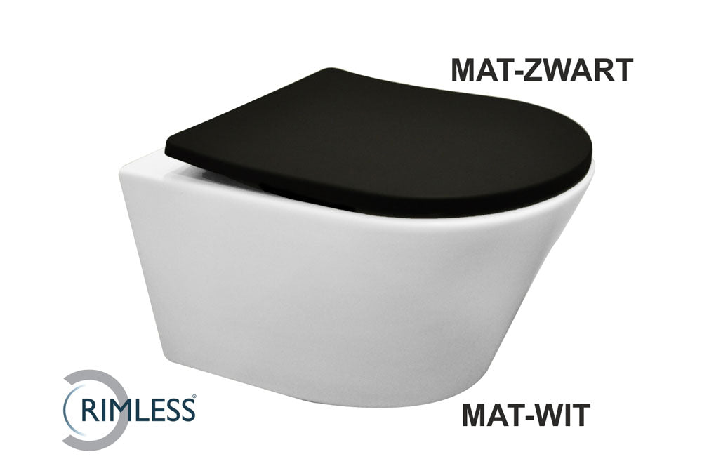 Wiesbaden Vesta Wandcloset Rimless Met Shade Slim Toiletzitting Softclose En Quick Release Mat Zwart