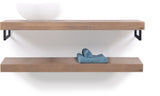 Looox Wooden Base Shelf Duo 120 Cm Eiken Old Grey Handdoekhouders Mat Zwa