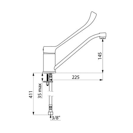 Delabie Mech Spoelt.mngkrn Draaib Uitl H.145 L.225 Hygiën. Hendel Bel