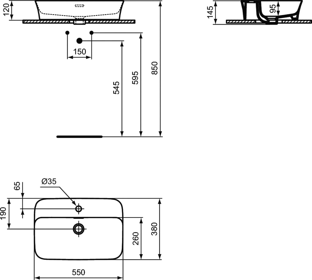 Ideal Standard Ipalyss Opbouwwastafel 550X380X145Mm Rechth Met 1 Kg Met Ol Slate Gr