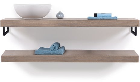 Looox Wooden Base Shelf Duo 200 Cm Eiken Old Grey Handdoekhouders Mat Zwa