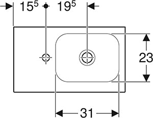 Geberit Icon Light Fontein 53X31Cm M/Kr Z/Ol Aflegvlak Links Tect/Wit